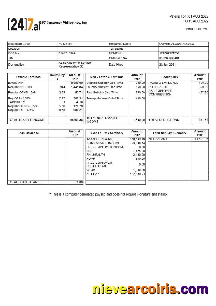 24-7 Customer Philippines payslip